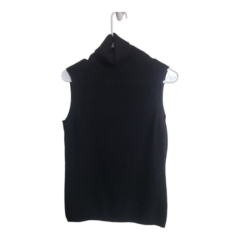 Sweater Women M Black Cashmere Career Minimalist Preppy Holiday Vest Turtleneck